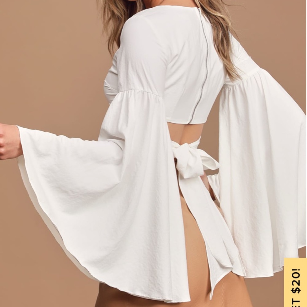 Lulus Lovers Light White Bell sleeve crop top